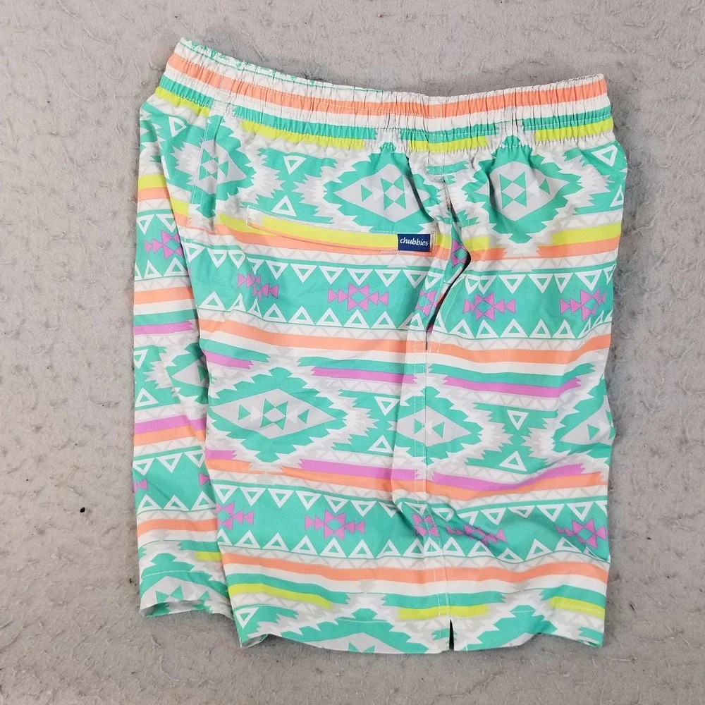 Chubbies Swim Trunks Mens Medium Teal Tribal Print 7